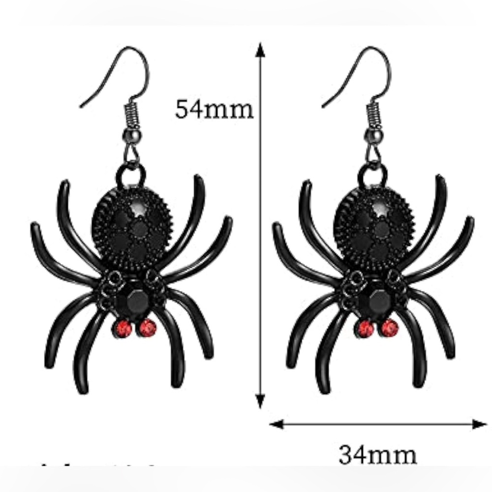 Black spider dangle earrings - Picture 4 of 4